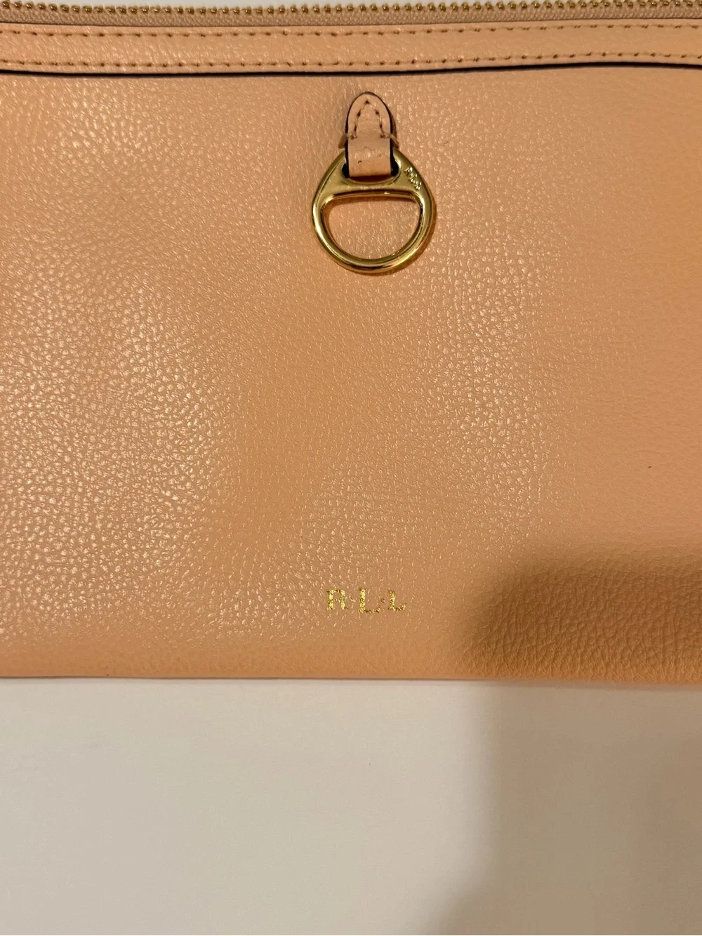 Lauren Ralph Lauren LIGHT PINK Pebbled Logo Zip Wristlet Pouch Gold Hardware